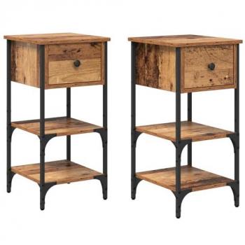Cabinet de Nuit 2 Pcs Bois Patiné 34 x 36 x 70 cm