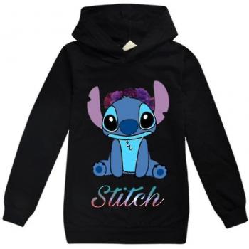 Hooded Sweatshirt Stitch Longue Manche – Casual pour enfants, 11-12 ans, Noir