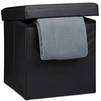 Space-saving Footstool with Storage Feature, Black Faux Leather Ottoman 38 cm Cube