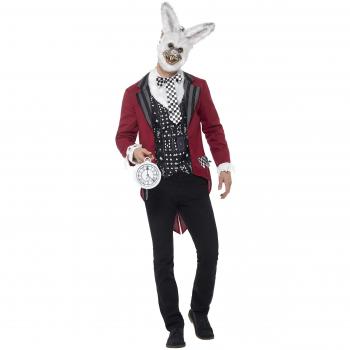 Halloween Kinderkostüm: Smiffys Weißer Hase Deluxe – Rot, Jacke, Maske, Uhrenaccessoire