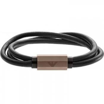 Emporio Armani Bracelet 23 cm – Acier inoxydable avec détail en cuir noir – Réf EGS2434200
