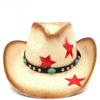 Gorra de Jazz Sombrero de Cowboy Unisex con Banda Punk y Estrellas, 58CM