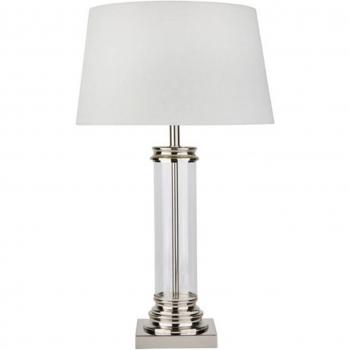 Lámpara de mesa pedestal en acero plata con pantalla crema, 1 luz E27
