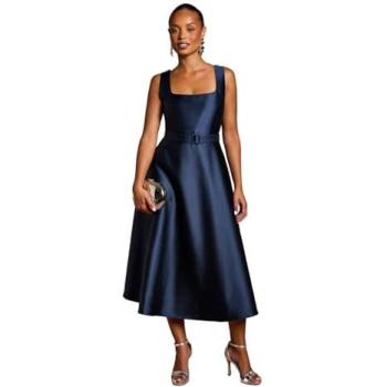 Coast Womens’ 8‑inch Petite Navy Belted Twill Midi