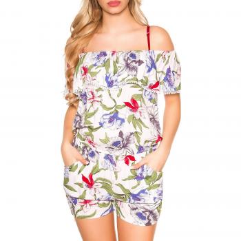 Carmen Overall Off Shoulder Volant Blumenmuster Kurzhose 2XL