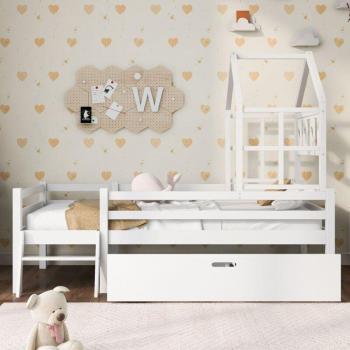 Lit cabane blanc 90x200 cm sans matelas