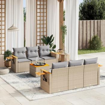 Set de Sofás Exquisitos Maison 7 piezas rattan sintético beige + cojines