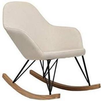 Sedia a dondolo in tessuto naturale con gambe in metallo e frassino JHENE