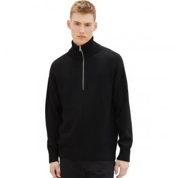 Jersey de hombre con cuello alto y cremallera de Tom Tailor, color negro