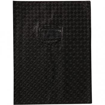 Protège-cahiers noir PVC grain opaque 18/100ème avec porte-étiquette. Format 24 x 32 cm