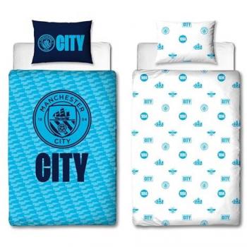 Housse de couette simple Manchester City FC Crest avec taie d'oreiller