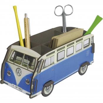 Werkhaus Pot Stylo Combi Volkswagen Bleu, Bois Écologique, 11x22x10 cm