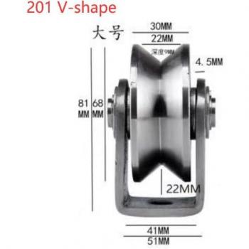 Rodillo de acero inoxidable 304 para puerta corredera, ranura U/V/H, 68mm, soporte de riel