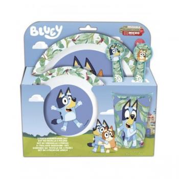 Set vajilla infantil reutilizable apta para microondas compuesta por vaso, plato, cuenco y cubiertos de Bluey