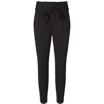 Pantalon noir en viscose taille haute style paperbag