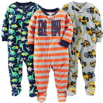 Pijama de Bebé con Pies, Pack de 3, Rojo y Rayas/Dinosaurios, 18 Meses