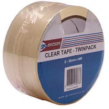 GoSecure Twin Pack Tape 25mmx66m Clear Pack of 6 PB02305 PB02305