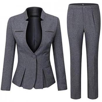 YYNUDA Women’s Slim Fit Office Ensemble – Dark Grey (S)