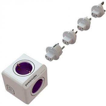 Regleta Multifuncional PowerCube ReWirable con Puertos USB, Color Morado/Blanco