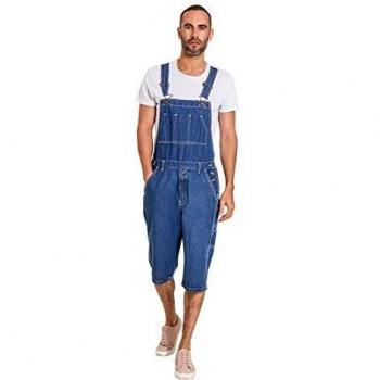 Men's Stonewashed Denim Short Bib Overall