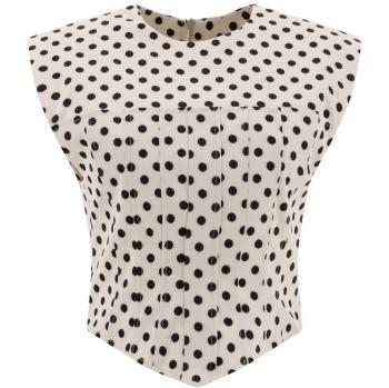 Egret Polka‑Dot Satin Corset Shirt – Size 40