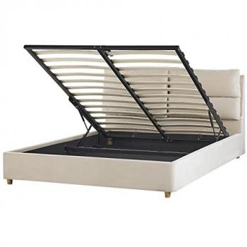 BELIANI King Size Bed Frame Light Beige Velvet with Storage Slatted Base