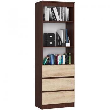 Bibliothèque de rangement AKORD R60 Wengé 60 cm 3 tiroirs Chêne Sonoma