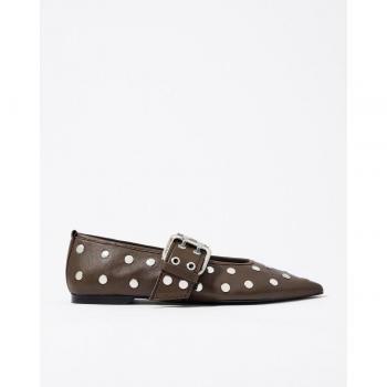 BIMBA Y LOLA Brown Leather Ballerina Flats with Studs 36