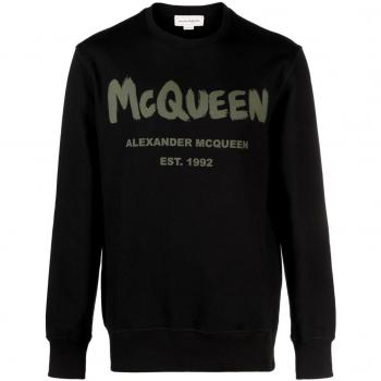 Large Black Sweatshirt with Graffiti Print for Men by Alexander Mcqueen
