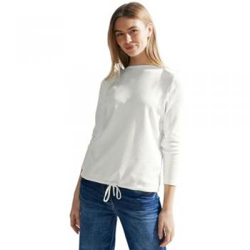 Rundhalsshirt mit Tunnelzug in Vanilleweiß