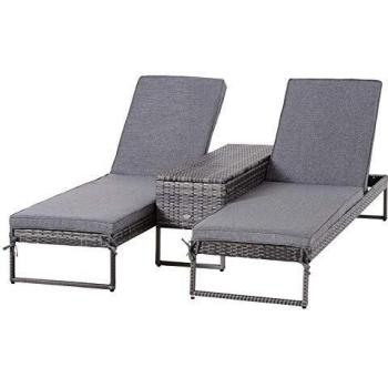 Set de 2 Tumbonas de Jardín con Mesa para Piscina