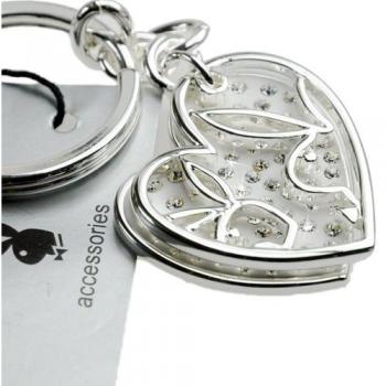 Playboy Herz‑Schlüsselanhänger (weiß) – Zwei‑teiliges Set