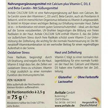 Avitale SolarCal 500 Direkt – 500 mg Calcium + 6 mg Beta‑Carotin, Vit. C, D3 & E – 75 g