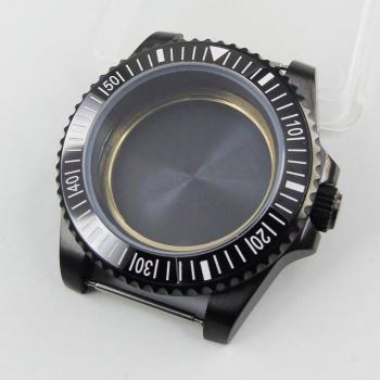 Caja de Reloj de 40mm PVD Negra con Bisel Giratorio y Cristal de Zafiro para Movimiento NH35/NH36