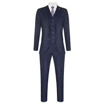 3-teiliger Woll-Tweed-Anzug für Herren, marineblau, Vintage-Retro, Größe 38