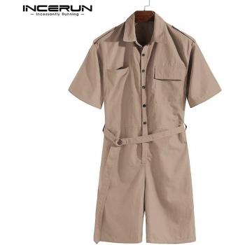 Salopette Homme en Tissu Solide avec Manches Courtes