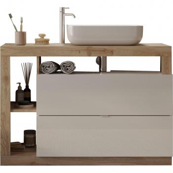 Welltime Waschtisch Hamburg – 110 cm Breite, Soft‑Close, Keramik‑Aufsatzbecken, 2 Schubkästen