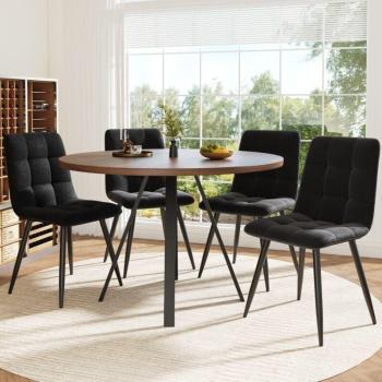 Table à Manger Ronde avec Chaises en Velours