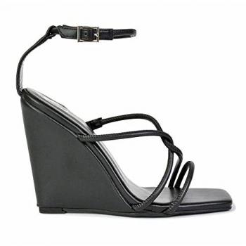 Danica Wedge Heel Sandals with Ankle Strap – Black, 7 US