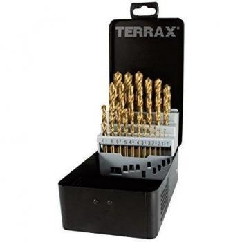 Terrax-a250215t-juego de 25 brocas din 338 tipo n hss-tin rectificadas