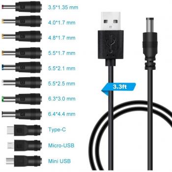 USB Barrel Jack Power Connector with 8 Adapters