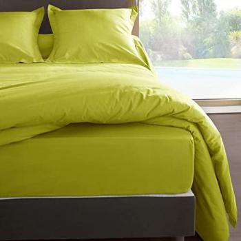 Housse de couette verte en percale de coton 80 fils 260 x 240 cm