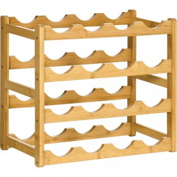 Scaffale Portabottiglie Vino a 4 Livelli in Legno di Bambù per 16 Bottiglie, 43x23.5x38cm