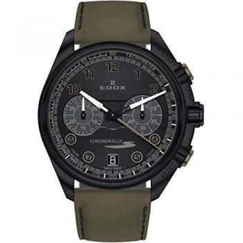 Edox Chrono‑S 43 mm mit grünem Ledergürtel, rostfreiem Gehäuse, Batterie‑Code 09503