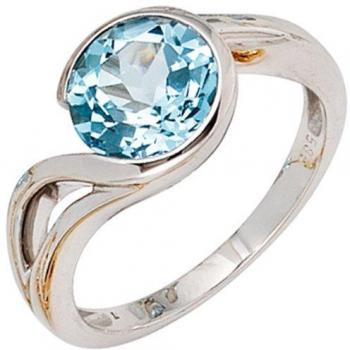 Jobo 585 Gold Weißgoldring Damen 1 Blautopas hellblau Größe 54