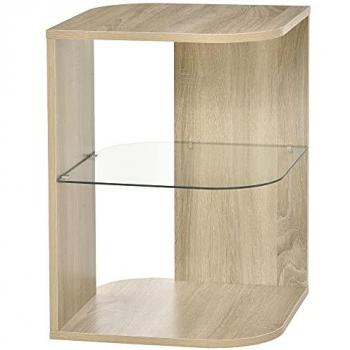 Homcom Guéridon design contemporain étagère verre trempé aspect chêne clair Beige 40x56x40cm
