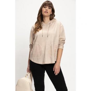 Maglia con Cappuccio e Maniche Lunghe, Oversize, Donna, Beige, Velluto a Coste, Taglia 56/58