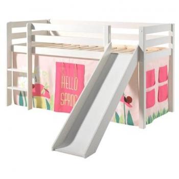 Lit Mi-Haut en Pin Laqué Blanc avec Tobogan 90x200cm et Housse Garden