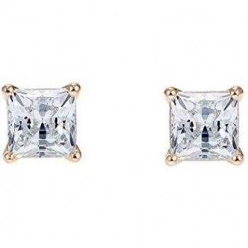 Pendientes Attract, Cristal cuadrado pequeño, Blanco, Baño rosa y dorado