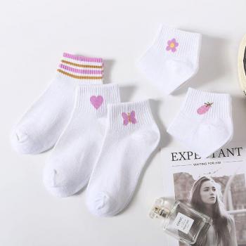 5 Pairs of Women's Invisible Ankle Socks with Cute Cartoon Designs and Flowers
